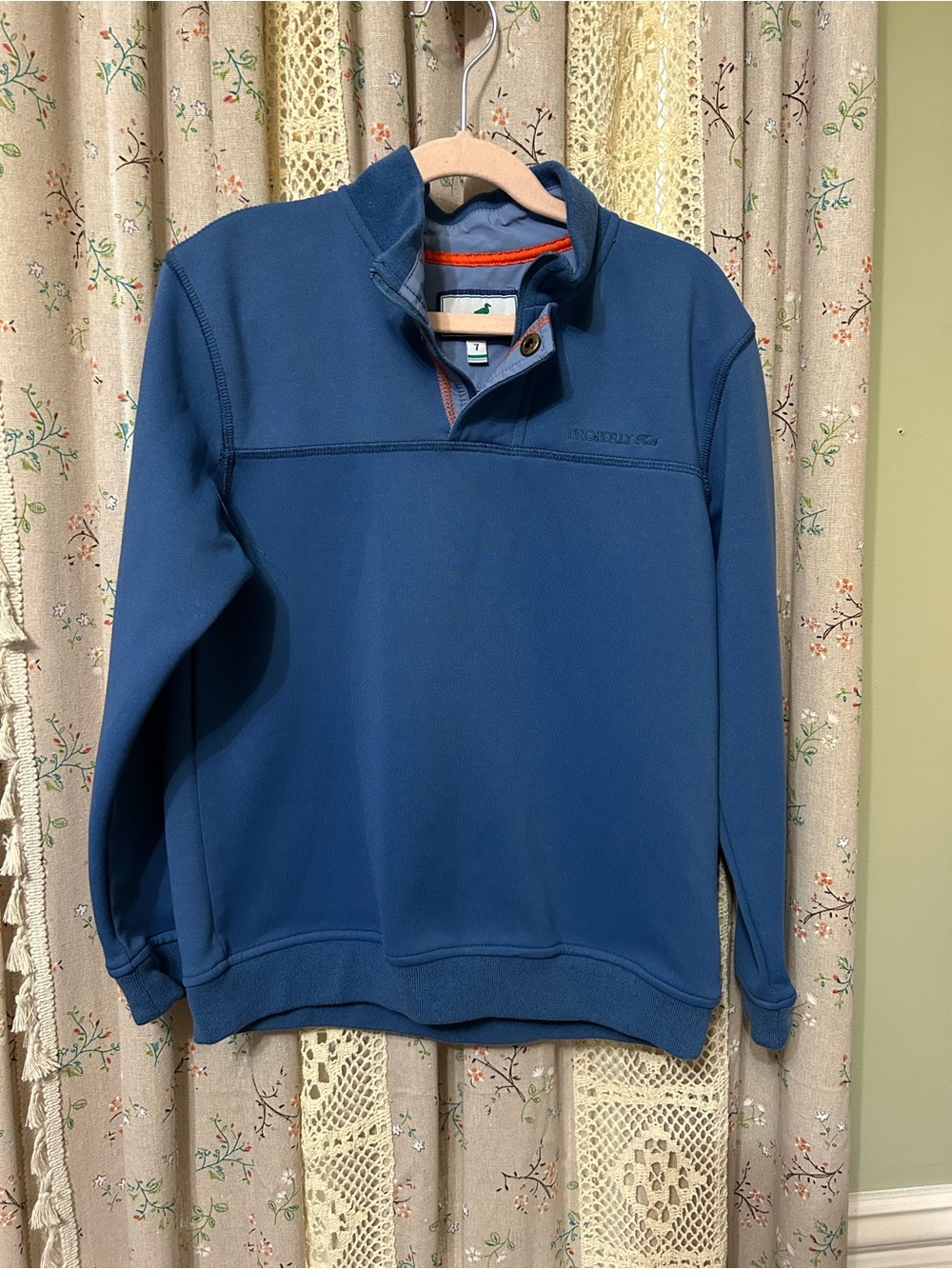 Properly Tied Boys Kennedy Pullover Blue Quarter Snap Sweatshirt Size 7 NWOT